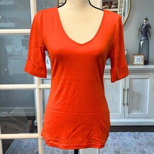 Lauren by Ralph Lauren Orange V Neck Cotton T-Shirt S